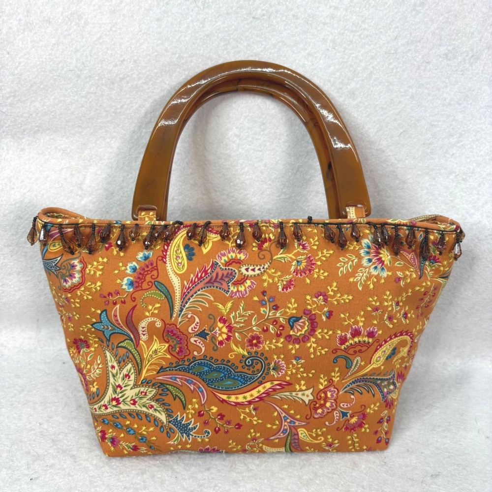NWT Vtg 90's Talbots Orange Paisley Beaded Handbag Resin Handle Boho Cottagecore